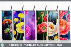 Bundle of six Ranunculus Flowers sublimation tumbler designs.