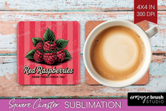 Raspberry Vintage Fruit Square Coaster Summer Coaster PNG Product Image 1