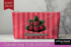 Raspberry Vintage Fruit Cosmetic Bag Summer Makeup Bag PNG Product Image 1