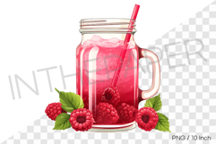 Raspberry smoothie in glass jar PNG fruit cartoon summer art Product Image 1