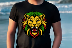 Rasta Lion - Red Gold &amp; Green Png T-Shirt Sublimation Product Image 3