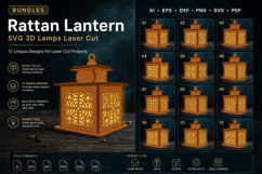 Rattan Lantern SVG. 3D Lamps Laser Cut BUNDLES Product Image 1