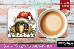 Raven Tangled In Christmas Lights Square Coaster Funny Xmas Product Image 1