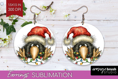 Raven Tangled In Christmas Lights Round Earrings Funny Xmas Product Image 1