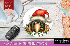 Raven Tangled In Christmas Lights Car Coaster Funny Xmas Product Image 1