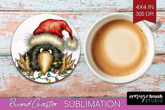 Raven Tangled In Christmas Lights Round Coaster Funny Xmas Product Image 1