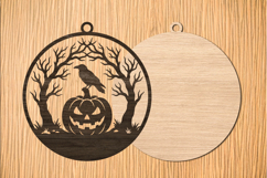 Raven Halloween Laser Cut SVG,Pumpkin Round Wooden Door Product Image 2