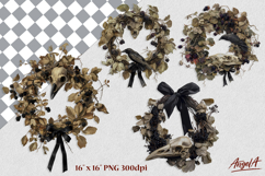 Gothic floral wreath clipart, Raven, skull, dry flowers Product Image 1
