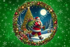 Santa in Wreath Round Ornament PNG Design Digital Download Product Image 2