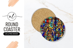 Ornate Stained Glass Aztec Warriors Round Coaster Product Image 1