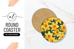 Yellow Daffodils Floral Pattern Round Coaster Png Product Image 1