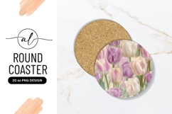 Pastel Tulips Round Coaster Flower Background Product Image 1