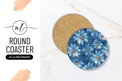 Blue Daisy Flower Pattern Round Coaster Png Product Image 1