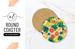 Tropical Fruit And Leaves Round Coaster Png Product Image 1