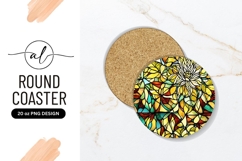 Colorful Stained Glass Flower Round Coaster Png Product Image 1