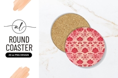 Red Floral Damask Pattern Round Coaster Png Product Image 1