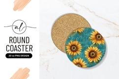 Sunflower Floral Patterned Round Coaster Png Product Image 1