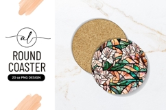 Stained Glass Floral Design Round Coaster Png Product Image 1