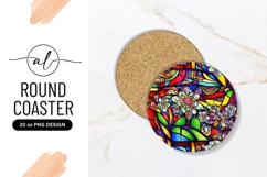 Vibrant Floral Stained Glass Round Coaster Png Product Image 1