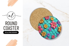 Colorful Flowers On Quilted Round Coaster Png Product Image 1