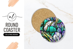 Abstract Stained Glass Floral Round Coaster Png Product Image 1
