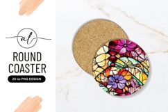Floral Stained Glass Style Round Coaster Png Product Image 1