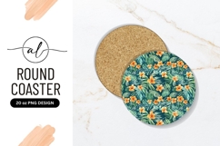 Round Coaster P N G with Orange Flowers and Green Product Image 1