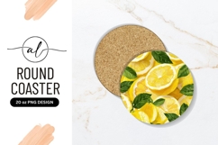 Lemon slices and green leaves illustration on Round Coaster Product Image 1
