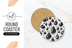 Black And White Abstract Droplets Pattern Round Coaster Png Product Image 1