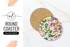 Colorful Paisley Pattern Round Coaster P N G on Cream Product Image 1
