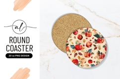 Watercolor Apple and Autumn Leaf Pattern on Round Coaster Product Image 1