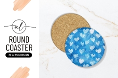 Blue Round Coaster P N G with White Heart Outlines Product Image 1