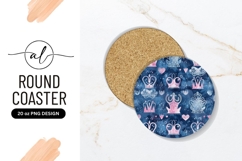 Round Coaster P N G with Pink and White Crowns Hearts Product Image 1