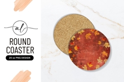 Round Coaster P N G with Autumn Leaves on Red Textured Product Image 1