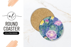 Round Cactus Floral Illustration Round Coaster Png Product Image 1