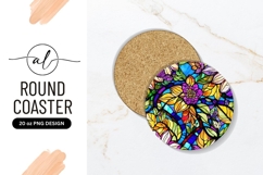 Colorful Floral Stained Glass Round Coaster Png Product Image 1