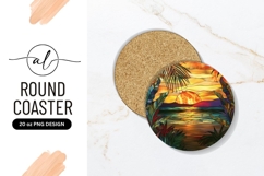 Tropical sunset round coaster png design Product Image 1