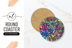 Vivid Floral Stained Glass Round Coaster Png Product Image 1