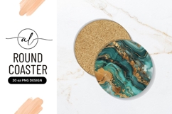 Elegant teal and gold marble round coaster png design Product Image 1