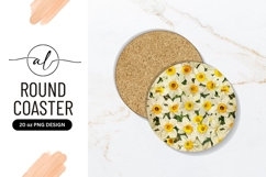 Round coaster with yellow and white daffodil design Product Image 1