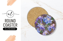 Round coaster with blue and purple flower design Product Image 1