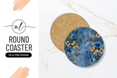 Blue Floral and Bee Round Coaster Png Design Product Image 1