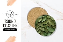 Round coaster with green leaf design Product Image 1