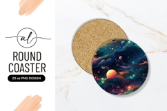 Abstract Galaxy Planets And Stars Round Coaster Png Product Image 1