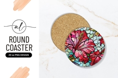 Hibiscus Flower Stained Glass Round Coaster Png Product Image 1