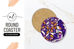 Abstract Floral Stained Glass Round Coaster Png Product Image 1