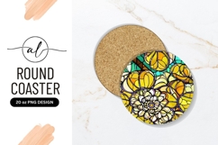 Stained Glass Style Floral Round Coaster Png Product Image 1