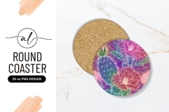 Floral And Cactus Pattern Round Coaster Png Product Image 1