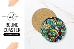 Floral Stained Glass Round Coaster Png Product Image 1