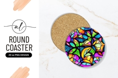 Colorful Stained Glass Style Round Coaster Png Product Image 1